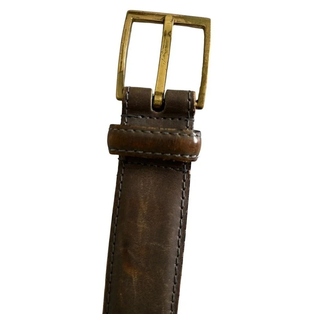 Dooney & Bourke Gray Glove Leather Belt 16612 Size 36 Gold Tone Brass Buckle